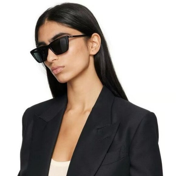 NEW SL737 MICA THIN 001 SAINT LAURENT SUNGLASSES WOMEN BLACK SQUARE EYEW… - Picture 1 of 5